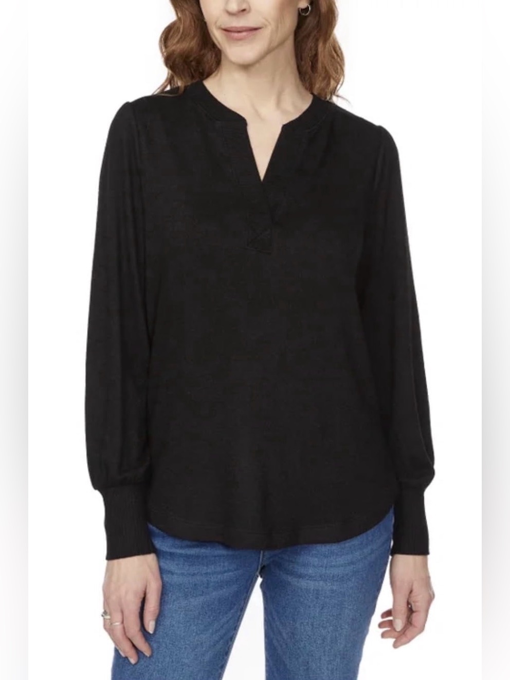 Nwt Buffalo David Bitton Black Long-Sleeve Notch-Neck Top Size M